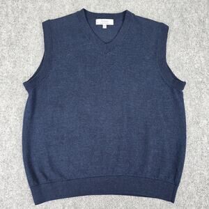 Turnbury Sweater Vest Mens Large Blue Fine Merino Wool V Neck Pullover Knit